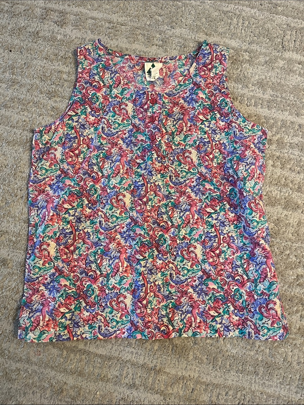 Vintage Deva Lifewear 100% Cotton Sleeveless Multicolor Floral Print Tank Top M